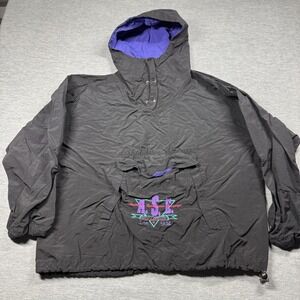 A.S.E. Anorak Men XL Black Purple Vintage 1992 Worldwide Graphic Hooded Windbrea